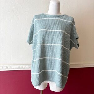 Wishlist Waffle Knit Striped Top Women's S/M Relaxed Sage Green Casual Lagenlook